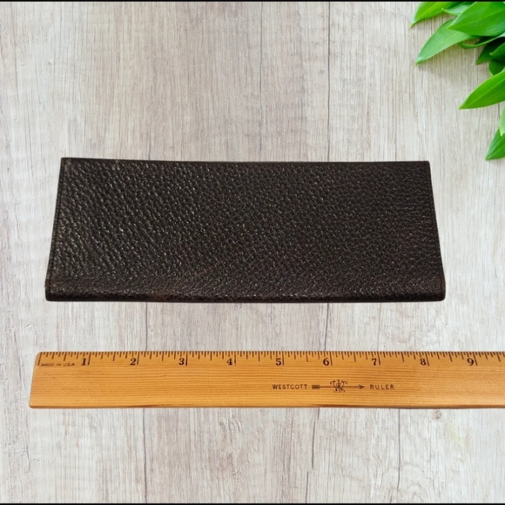 VTG Antique Pebbled Leather Stitched 3 Fold Vest Pocket Long Wallet Bill Fold 9